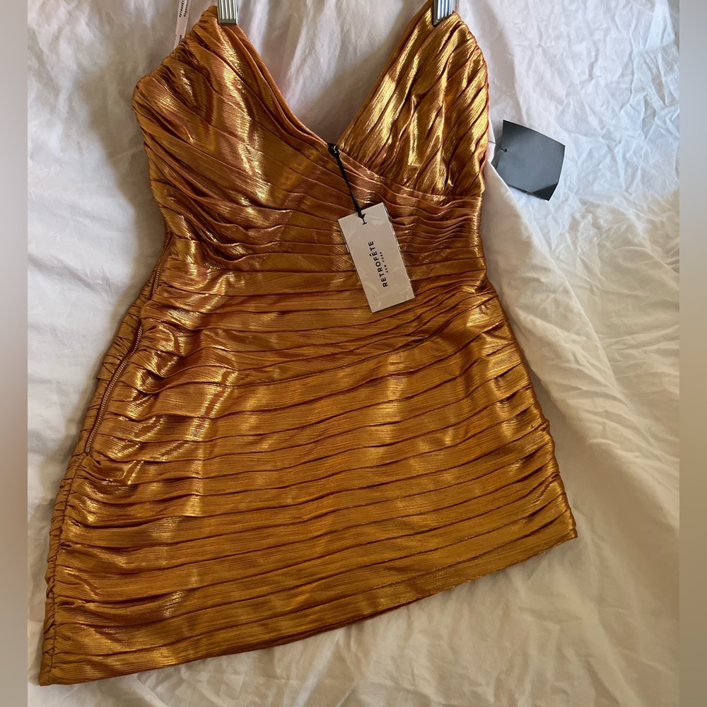 Retrofete Gold Strapless Dress